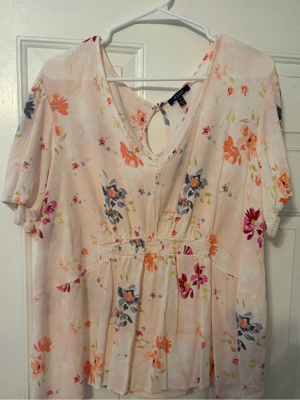 AUW Light Pink Floral V-Neck Peplum Blouse